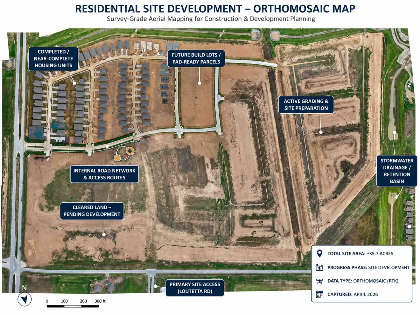 Residential site development orthomosaic map — survey-grade aerial mapping for construction planning